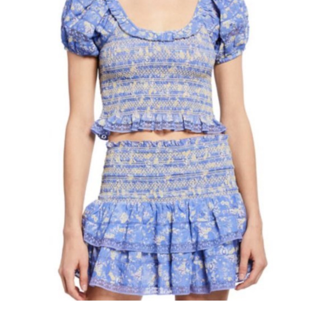 Loveshackfancy Cotton Mira Smocked Mini Tiered Ruffle Skirt Blue Jay Medium Lace